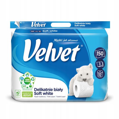 Toilet paper velvet toilet paper unscented, 12 pieces.