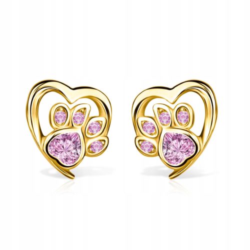  Gold-plated dog paw earrings with pink zircons