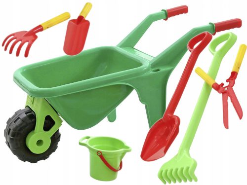 Green Polesie gardener's wheelbarrow with tools