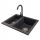 Brado YOGI one-and-a-half bowl sink, BETA faucet, siphon, chrome, black granite