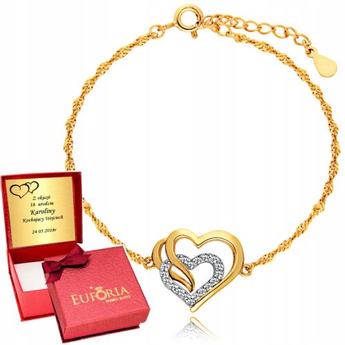  Gold Bracelet 925 Heart Triple LOVE Engraving