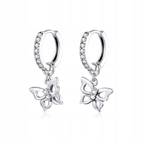  Silver Earrings ORNAMO Hanging Butterflies on a Ring White Cubic Zirconia Silver 925