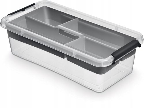 Boîtes, conteneurs de stockage, boîte de rangement avec couvercle tons noir, gris et argent, transparent