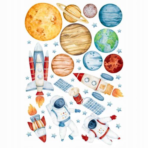  Space Wall Stickers with Planets, Watercolors, XXXL