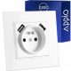 SOCKET WITH PIN, glass, SIMPLE WHITE, 2x USB