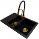 Brado DORIS washbasin with one and a half bowls, Nexo faucet, siphon dispenser, golden black granite