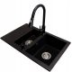 Brado DORIS washbasin with one and a half bowls, Taru faucet, siphon dispenser, chrome, black granite