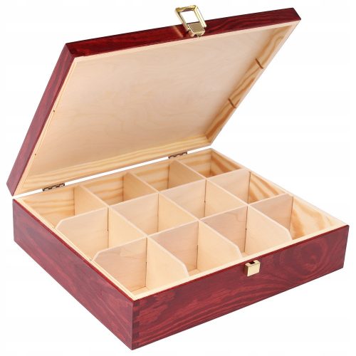 Food Container Creative Deco Burgundy Lacquer Wood Tea Box, Wood, 12 Compartments