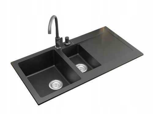 DARFOR DG005 One-and-a-half Bowl Sink, Black Granite