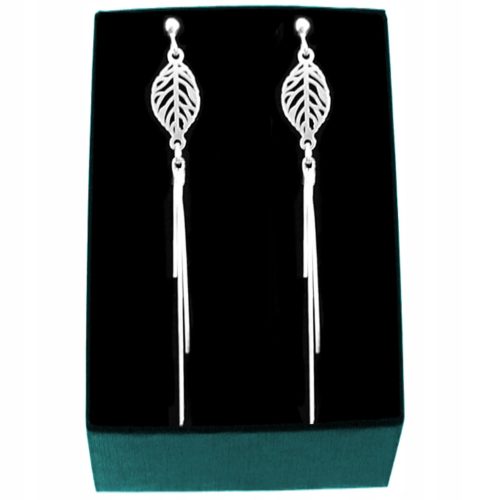  OPENWORK LEAVES LONG SILVER EARRINGS SILVER 925