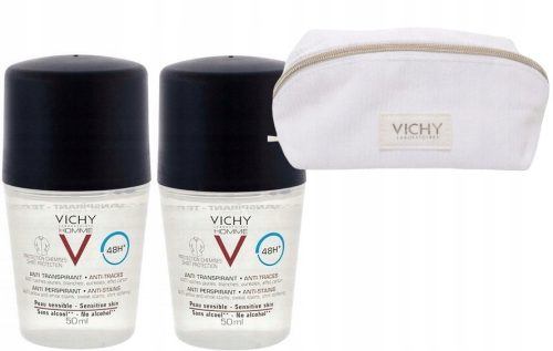 Vichy Homme Deo Roll-On Anti-Marks 48H Protection, 2-Pack with Free Toiletry Bag