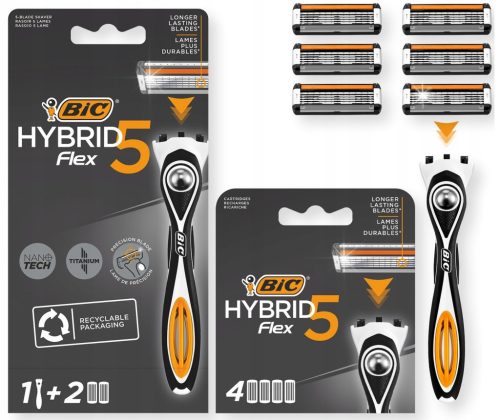  BIC Hybrid 5 Flex Razor + 6 Cartridges