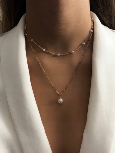  Gold NECKLACE chain PEARL PENDANT 2in1 steel