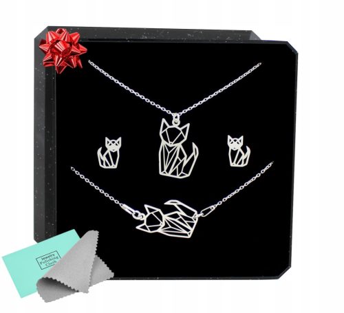  SILVER JEWELRY SET WITH A CAT CATS ORIGAMI 925 as a gift