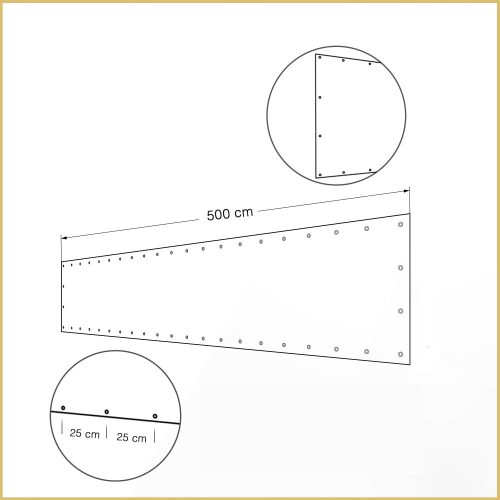  ŒILLETS DE MONTAGE TOUS LES 25 CM. COUVERTURE DE BALCON 5 M COVER-IT