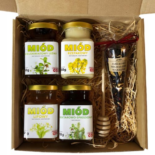  A set of natural honeys in a decorative box