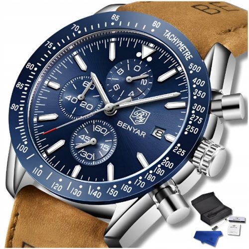  Benyar Men's watch quartz leather chronograph date