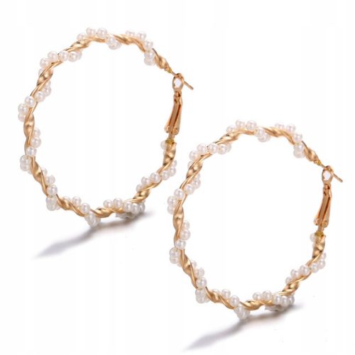  GOLDEN HOOP EARRINGS INTERLACED PEARLS
