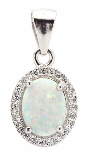  BEAUTIFUL RHODIUM-PLATED SILVER MARQUISE PENDANT WITH OPAL