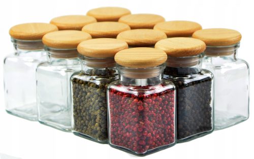 Food container jars with wooden stoppers. Container size 150 ml, 12 pieces