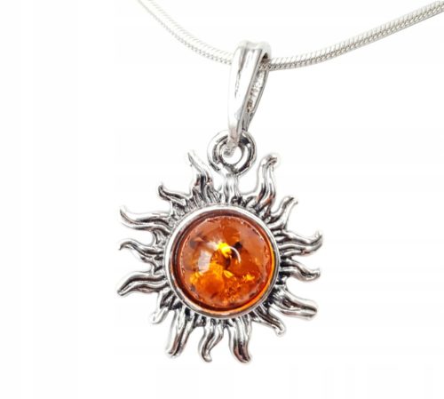  Silver PENDANT with AMBER delicate + CHAIN