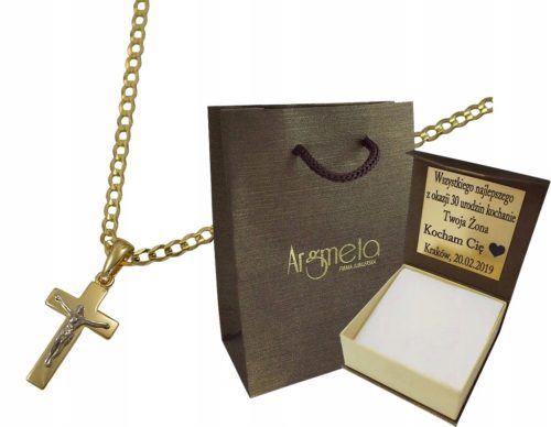  Men's Gold Chain Pancerka 2.50 mm with Cross pr 585 Free Engraving