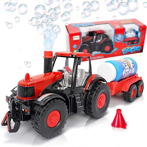  TRACTOR with trailer blows soap bubbles