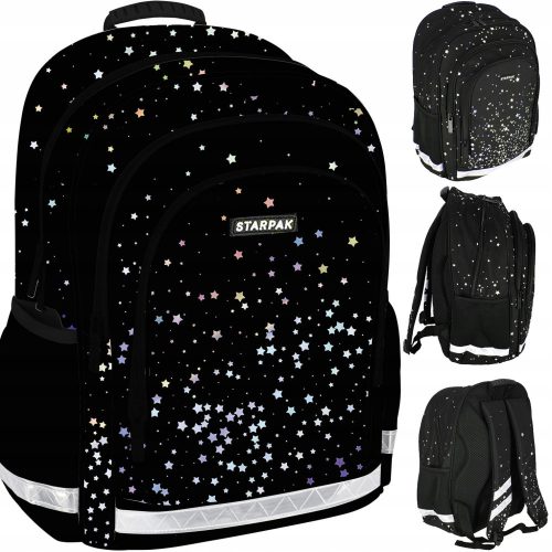  Starpak Multi-Compartment School Backpack, Black, Grey and Silver Tones, Yellow and Gold Tones, 23 l