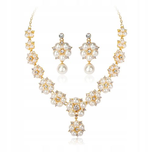  Gold Necklace Set with Pearls Necklace and Earrings