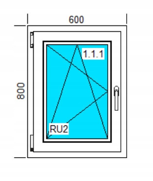 PVC WINDOW 600x800 RU WHITE, LEFT