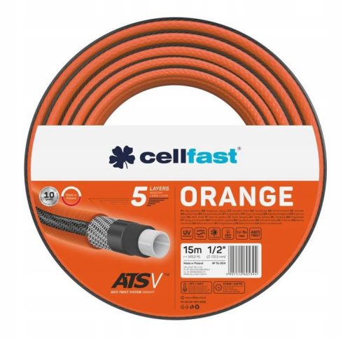  ORANGE GARDEN HOSE 1/2 inch 15 m, cell-resistant, 5 layers