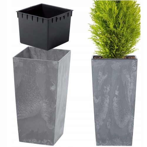  Prosperplast flowerpot, 23 cm x 23 x 45 cm, diameter 24 cm, plastic in grey and silver tones