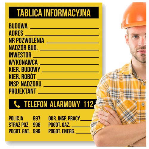 Information board for health and safety in construction, 70 x 90 cm, PVC