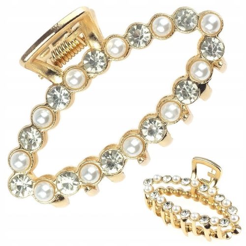  GOLDEN HAIR CLIP PEARLS CRYSTALS