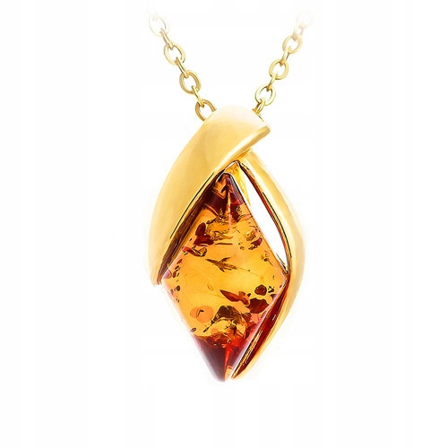  GOLD NECKLACE with amber 925 chain GIFT