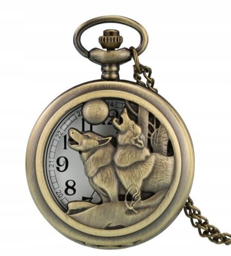  BEAUTIFUL WOLVES FULL MOON POCKET WATCH