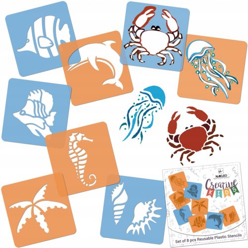  Nakleo drawing stencils sea animals 15x15 cm 8 pieces