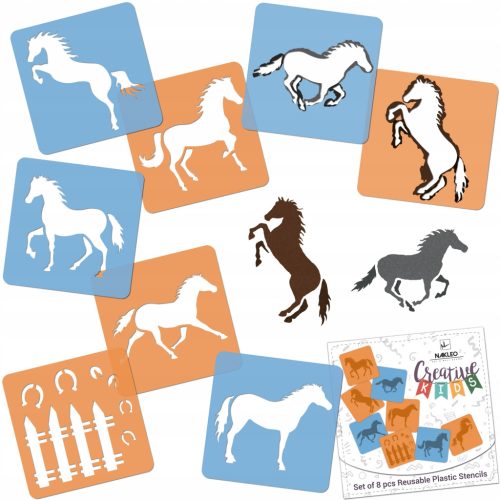  Children's stencils (8 pcs.) / 15x15cm / HORSES