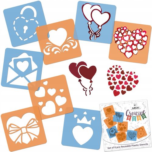  Templates for children (8 pcs.) / 15x15cm / HEARTS