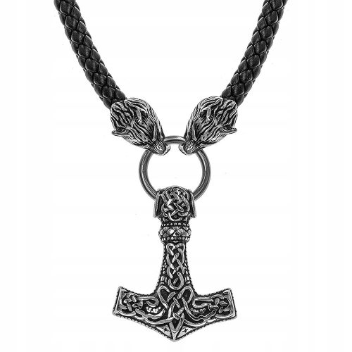  NORDIC NECKLACE WOLVES THOR'S HAMMER LEATHER STRAP