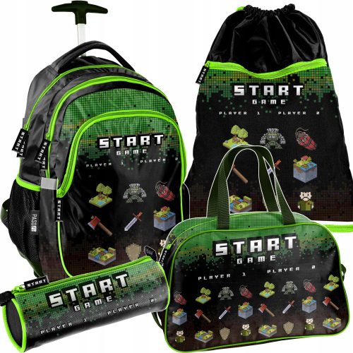  Paso school backpack with multiple compartments, black, green tones, 30 l