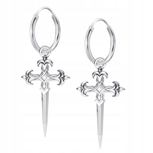  HOOP EARRINGS DAGGER CROSS silver 925