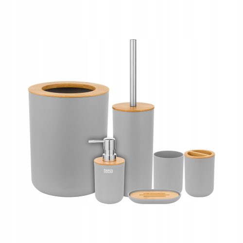 Bathroom Accessory Sets A set of Teesa bathroom accessories, 6 elements, gray and silver tones