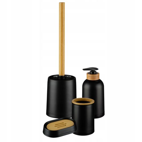 Bathroom accessories sets Set bathroom accessories ESPINO SET 4 ELEMENTS BLACK 4 elements in black, brown and beige tones