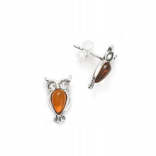  SILVER OWL EARRINGS WITH AMBER