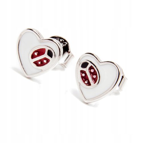  Silver earrings 925 ladybug heart stud