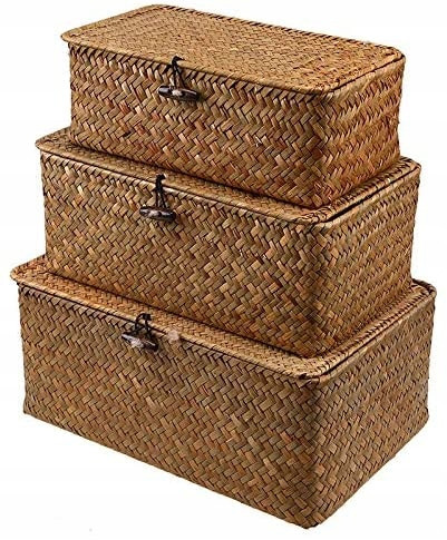 Boîtes, conteneurs de rangement, boîte organisateur avec couvercle dans les tons marron et beige, tons orange