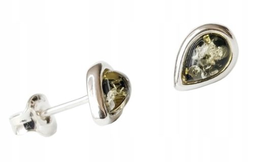  Silver EARRINGS with AMBER studs GREEN cert