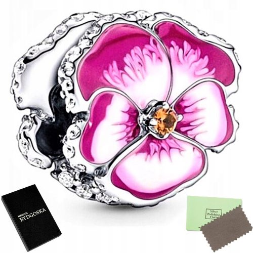  CHARMS SILVER PANSY PINK FLOWER PENDANT BEADS