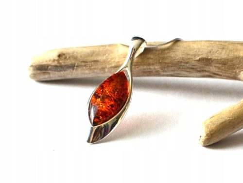  Silver amber pendant, silver amber chain, certificate